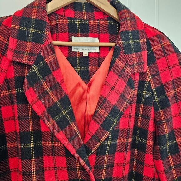 Vintage City Limits Jacket Womens Size XL Red Plaid Wool Preppy Clueless 90s - Picture 3 of 8